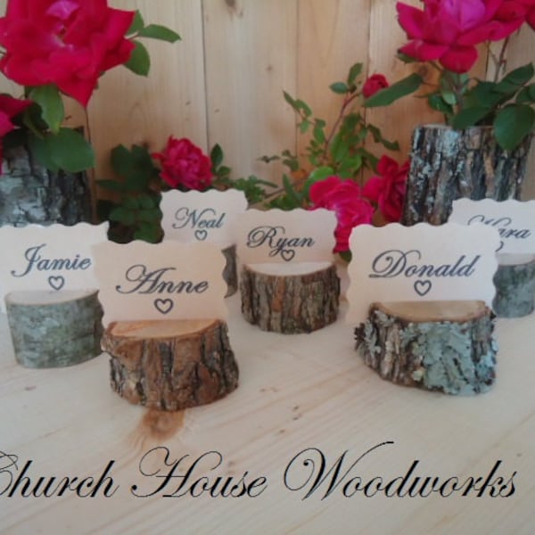 12 rustic place card holders, tree card holders, place holders, rustic wedding decor, wood place card holder, rustic wedding supplies