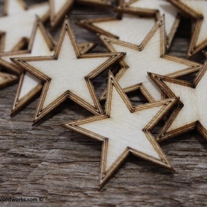 50 pcs 1&quot; Wood Stars with Border – Unfinished Birch Blanks – DIY Craft Supply for Flag Projects, Mini Art, Painting