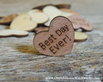 100 Best Day Ever 1" Wood Hearts, Wood Confetti Engraved Love Hearts- Rustic Wedding Decor- Table Decorations- Small Wooden Hearts