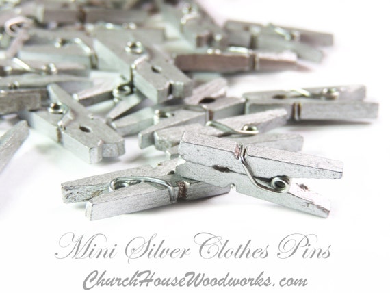 Mini Clothespins, Wood Clothespins, Silver, Tiny Clothespins