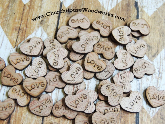 100 We Do 1 Wood Hearts, Wood Confetti Engraved Love Hearts- Rustic  Wedding Decor- Table Decorations- Small Wooden Hearts