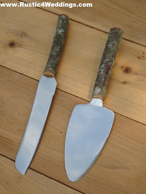 Rustic Wedding Cake Server and Knife Set, Rustic Wedding Table Settin…