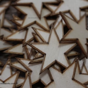 50 qty 1.25 inch Stars with BORDER Tiny Laser Cut Mini Wood Stars 1-1/4 Rustic Decor Wooden Stars DIY Craft Supplies 32mm Wood Flag Bild 1