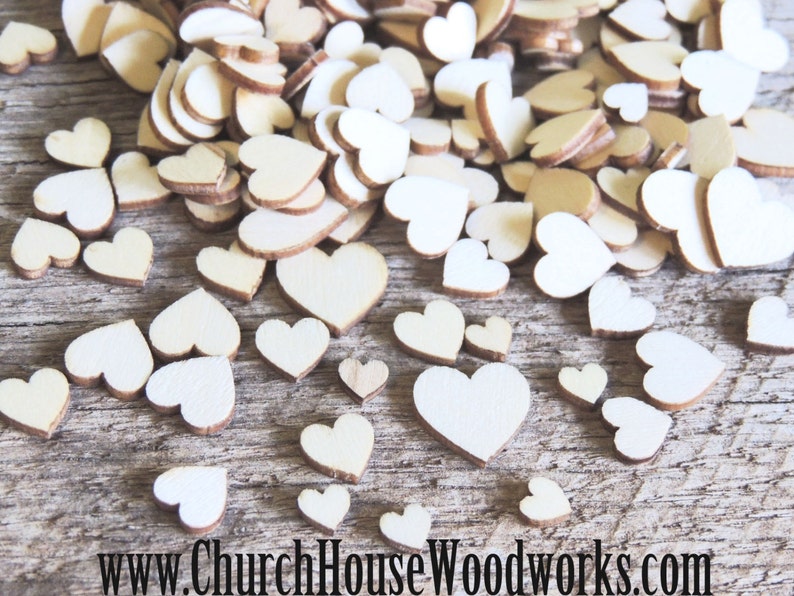 50 Tiny Mini Wood Hearts, Wood Confetti Hearts Rustic Wedding Decor Table Decorations Wooden Hearts Guest Book Decor DIY Craft Supplies image 1