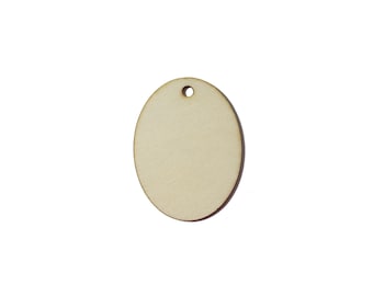 25 qty 1.5 inch OVAL wooden TAG craft circles, DIY craft supplies two inch wood earring blanks with hole, pendant blank