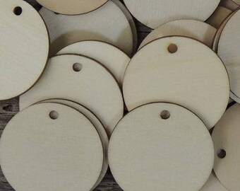 25 qty 2.5 inch wooden TAG craft circles, DIY craft supplies Two and half inch wood circles, wood disk, rounds, cookies, with hole, 2-1/2