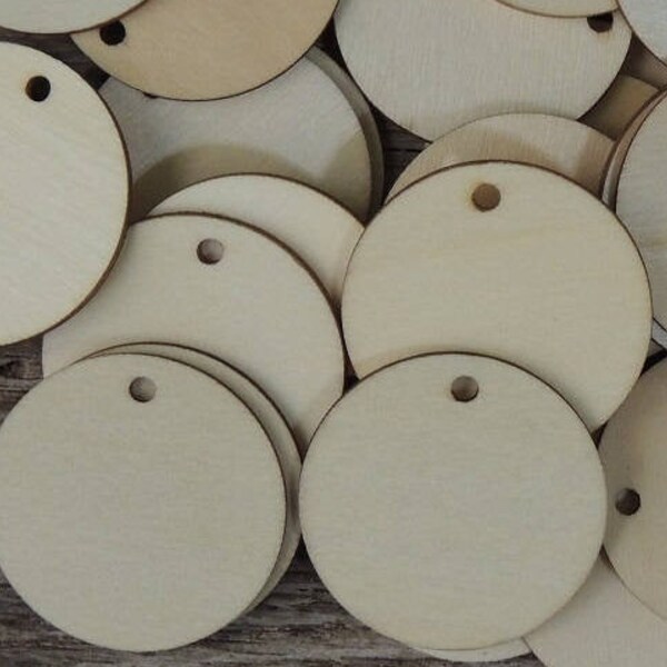 25 qty 2.5 inch wooden TAG craft circles, DIY craft supplies Two and half inch wood circles, wood disk, rounds, cookies, with hole, 2-1/2