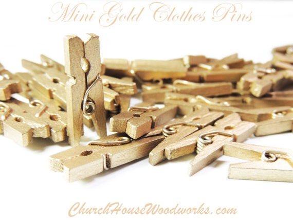 Mini Clothespins, Wood Clothespins, Gold, Tiny Clothespins