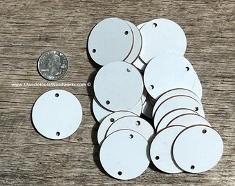 25 qty 1.5 inch TWO HOLE Double Sided White Blanks wooden craft circles TAG, diy craft supplies 1-1/2" disc