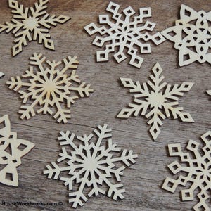 10 pcs 3" Wood Snowflake Cutouts – Mixed Styles – Unfinished Birch Blanks – DIY Craft Supply for Holiday Projects, Tags, Painting