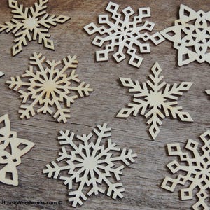 25 pack 3 inch Snowflake Wood Christmas Ornaments - Style MIX -  DIY Wooden Christmas Crafts Ornament Making Supplies