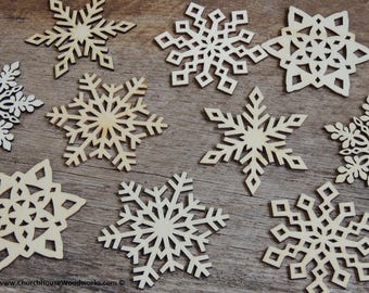 25 pack 3 inch Snowflake Wood Christmas Ornaments - Style MIX -  DIY Wooden Christmas Crafts Ornament Making Supplies