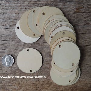 25 qty 2 inch wooden 2 HOLE TAG craft circles, DIY craft supplies two inch wood circles, wood coins, wood disk, rounds, cookies