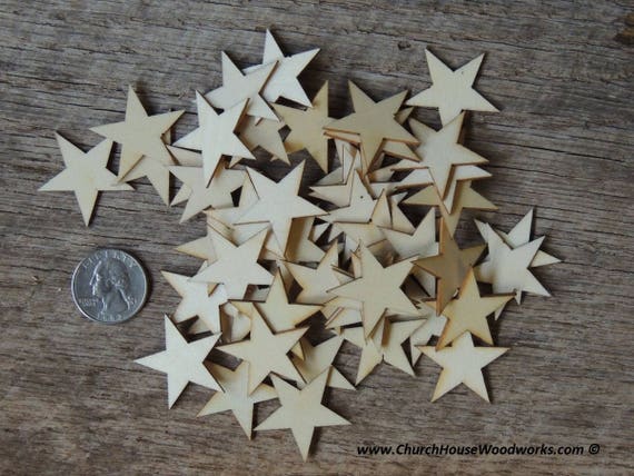 50 Small 1.25 Inch Laser Cut Wood Stars, Wooden Stars Rustic Decor Flag  Making 1-1/4 Wooden Stars DIY Craft Supplies Flag Making 