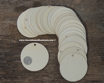 25 qty 3.25 inch wooden TAG craft circles, DIY craft supplies 3-1/4" wood circle, blank Christmas ornaments, wood disk, rounds, with hole