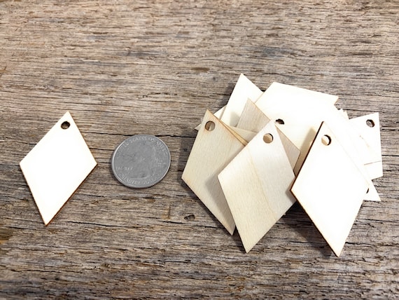 25 qty 2 inch DIAMOND Shape wooden TAG, DIY craft supplies two inch, with hole, Unfinished Earring Blanks