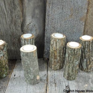 10 qty Tall Rustic Candle Holders, Tree Branch Candle Holders, Rustic Wedding Centerpieces, Wood Candle Centerpieces image 2