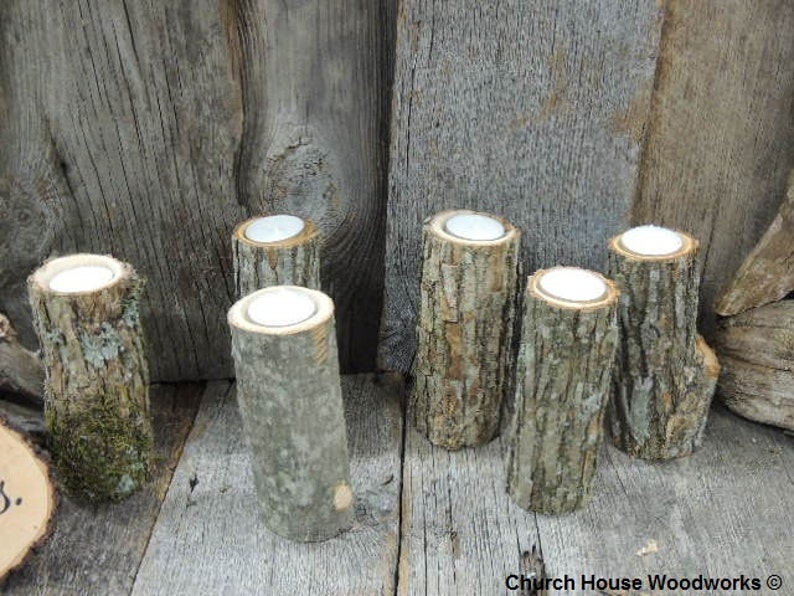 10 qty Tall Rustic Candle Holders, Tree Branch Candle Holders, Rustic Wedding Centerpieces, Wood Candle Centerpieces image 2