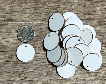 25 qty 1 inch ONE HOLE Double Sided White Blanks wooden craft circles  hole, DIY craft supplies 1" disc