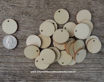 1 inch wooden TAG craft circles, DIY craft supplies one inch wood circles, wood coins, wood disk, rounds, cookies, with hole