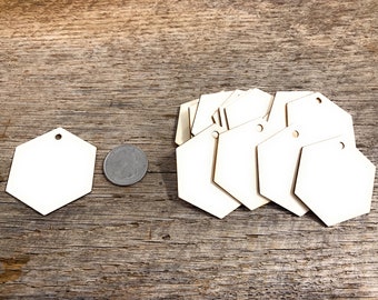 25 pcs 2" Hexagon Wood Tags with Hole – Unfinished Birch Blanks – DIY Craft Supply for Earrings, Tags, Geometric Projects, With Hole