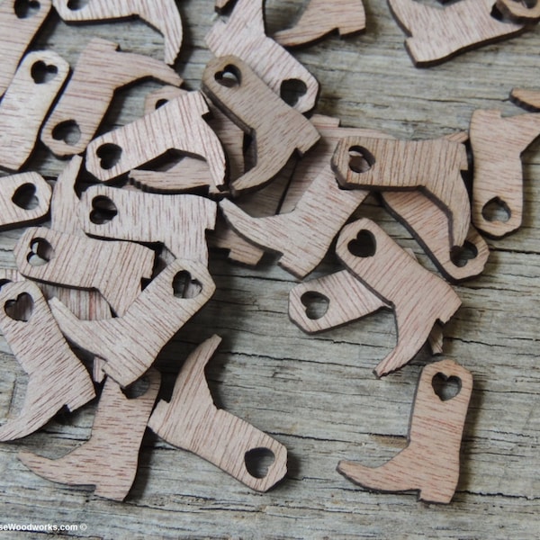 100 pcs 3/4 inch Cowboy Boot Wood Cutouts 0.75"– Unfinished Dark Veneer Blanks – DIY Craft Supply Scrapbooking, Western Projects, Painting