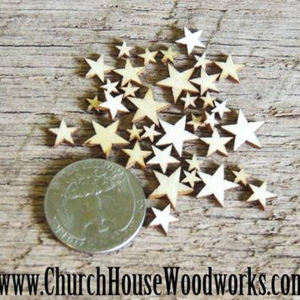50 Tiny Mixed Size Mini Laser Cut Wood Stars, Wood Confetti - Rustic Wedding Decor- Table Decorations- Wooden Stars-  DIY Craft Supplies