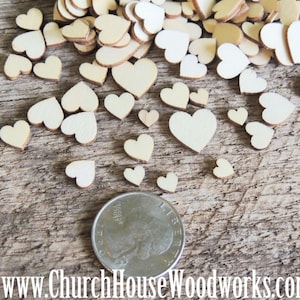 50 Tiny Mini Wood Hearts, Wood Confetti Hearts Rustic Wedding Decor Table Decorations Wooden Hearts Guest Book Decor DIY Craft Supplies image 2