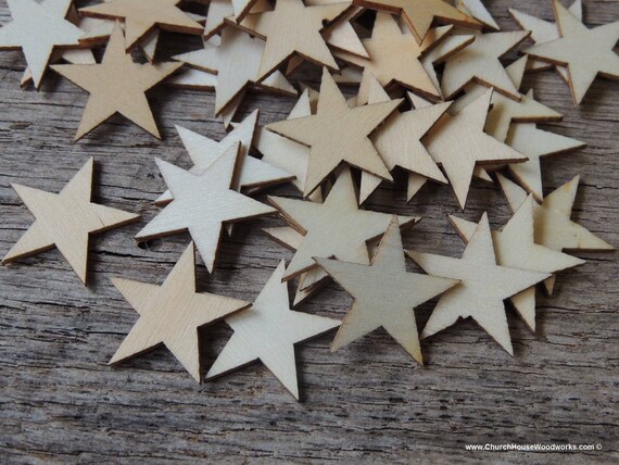 50 Small 1.25 Inch Laser Cut Wood Stars, Wooden Stars Rustic Decor Flag  Making 1-1/4 Wooden Stars DIY Craft Supplies Flag Making 