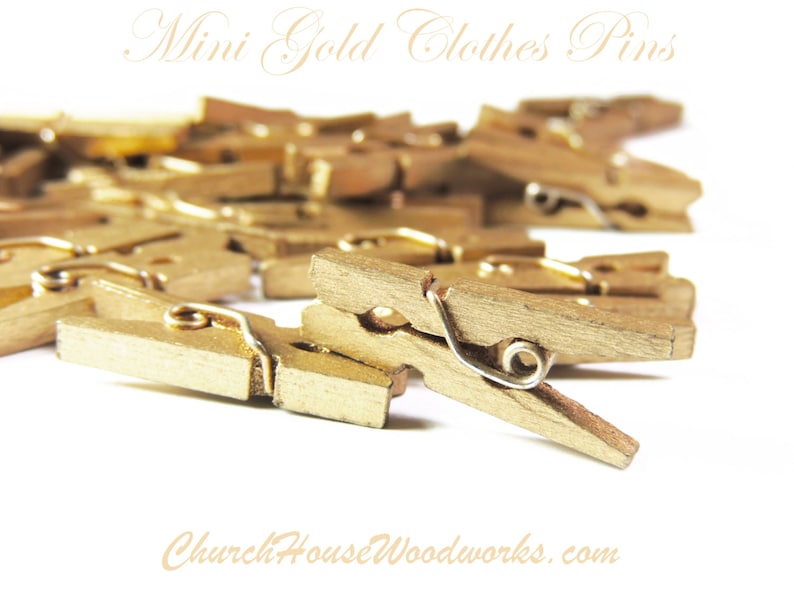 100 Mini Clothespins, Wood Clothespins, Gold, Tiny Clothespins, clothes pegs, Small Clothespin, 1 clothespin, crafts supplies diy image 4