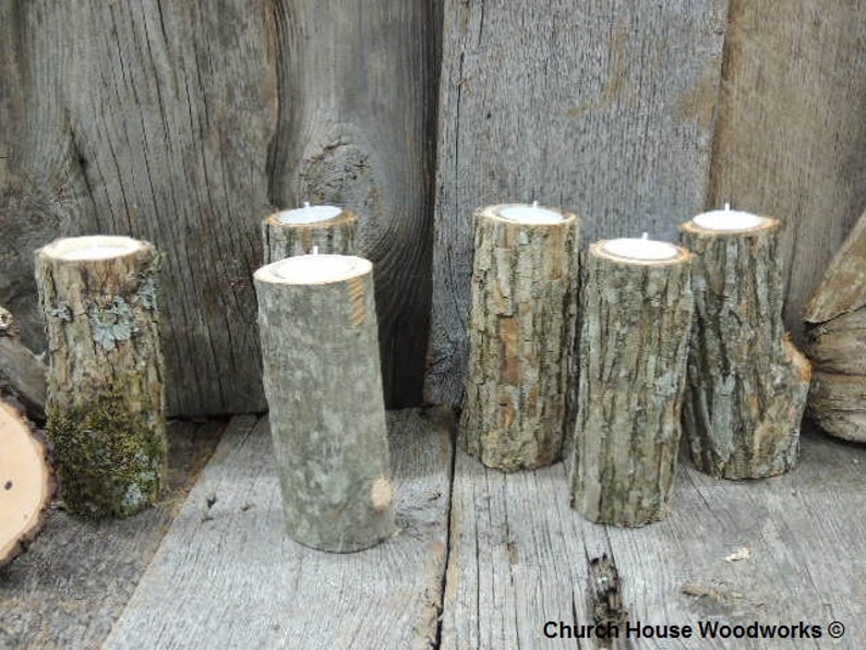 10 qty Tall Rustic Candle Holders, Tree Branch Candle Holders, Rustic Wedding Centerpieces, Wood Candle Centerpieces image 5