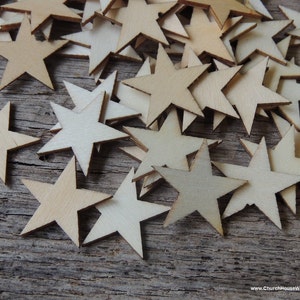 50 / 100/ 250 / 500 Laser Cut Wood Stars - 1/4, 5/16, 3/8, 1/2, 3/4, 1, 1-1/4, 1-1/2, 1-3/4, 2 inch sizes - 1/16th inch thickness