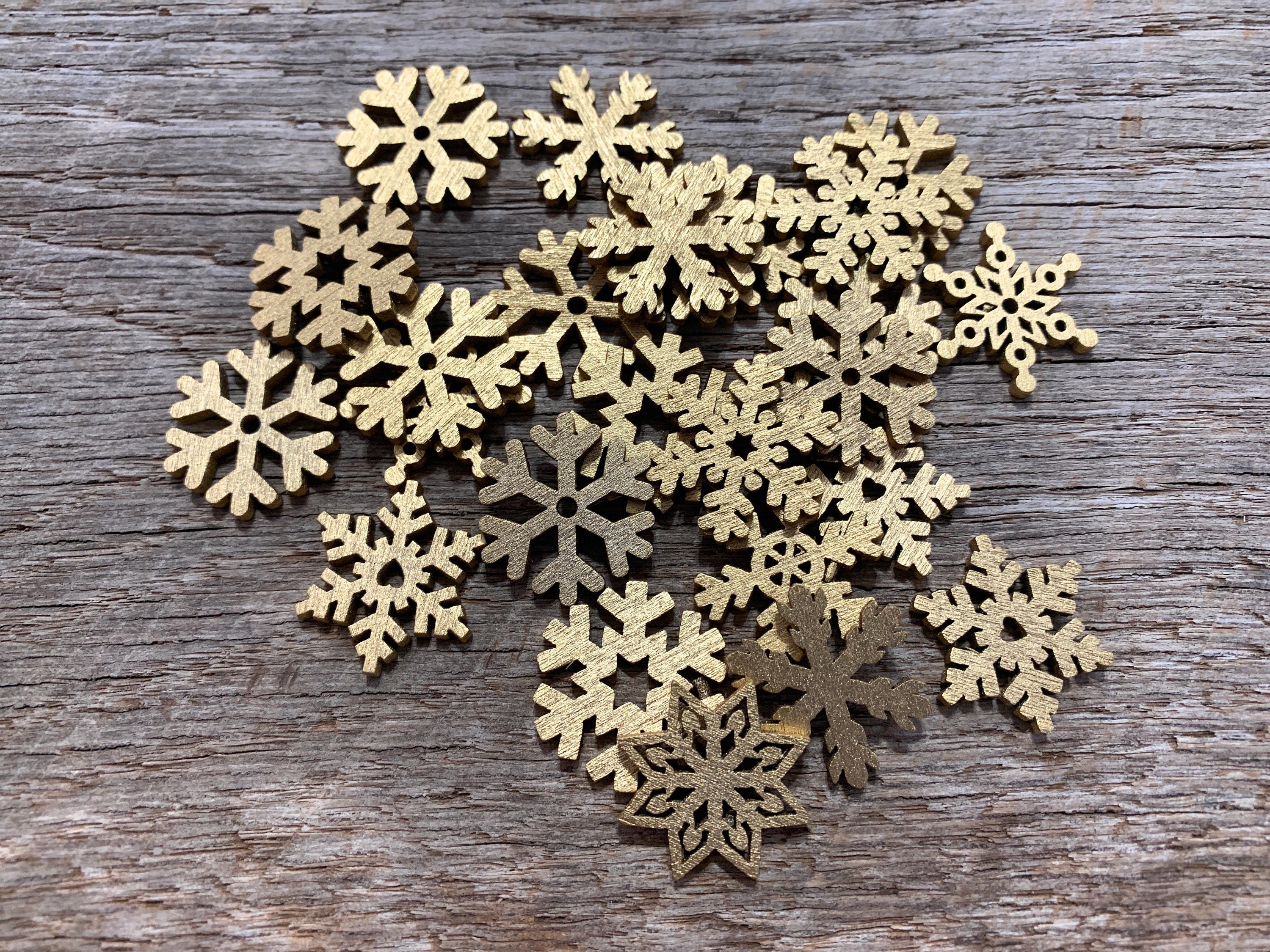 25 SMALL Snowflake WHITE Wood Christmas Ornament Supplies DIY