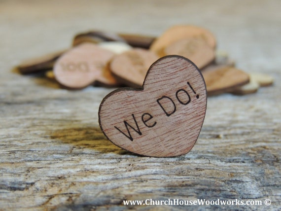 100 We Do 1 Wood Hearts, Wood Confetti Engraved Love Hearts- Rustic  Wedding Decor- Table Decorations- Small Wooden Hearts