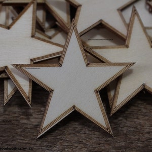 50 pcs 2&quot; Star Wood Cutouts with Border – Unfinished Birch Veneer Blanks – DIY Craft Supply for Flags, Painting, Scrapbooking 55mm