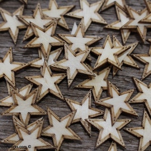 50 pcs 0.75&quot; Wood Stars with Border – Unfinished Birch Blanks – DIY Craft Supply for Flag Projects, Painting, Mini Crafts 19mm