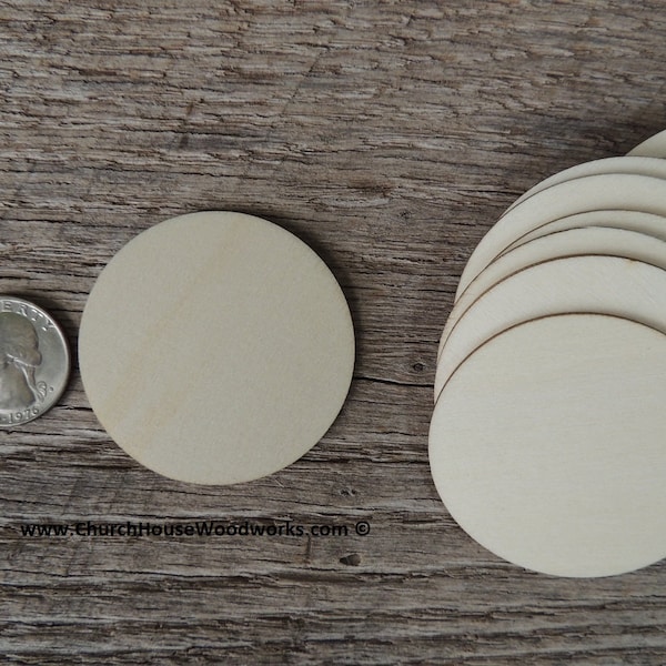 25 - 2 inch wooden craft circles, DIY craft supplies one and half inch wood circles, wood coins, 2 inch wood disc, rounds, cookies NO HOLES