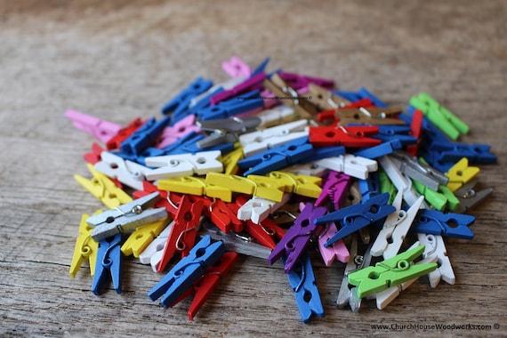 100 Mini Clothespins, Wood Clothespins, MULIT-COLOR Tiny