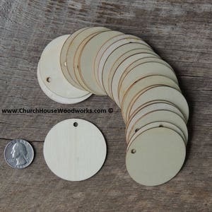 25 Wood Tag Circles with Hole – 2&quot; Unfinished Birch Blanks – DIY Craft Supply for Tags, Pendants, Projects, Gifts