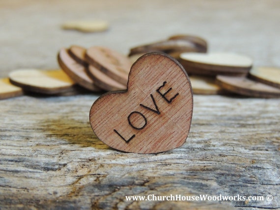 100 Love 1 Wood Hearts, Wood Confetti Engraved Love Hearts- Rustic Wedding  Decor- Table Decorations- Small Wooden Hearts