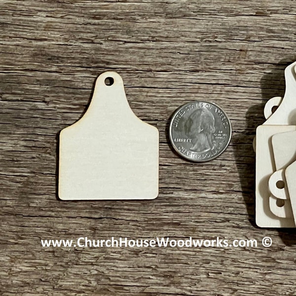 25 qty 2 inch Cow Tag Cattle Ear Tags wooden craft shapes, DIY craft supplies two inch tags, Earring blanks,