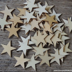 50 Small Laser Cut Wood Stars, Wooden Stars DIY Craft Supplies Flag Making image 2