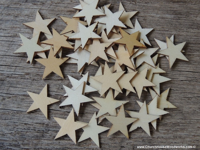 50 Small Laser Cut Wood Stars, Wooden Stars DIY Craft Supplies Flag Making image 2