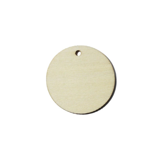 50 qty 1.5 inch wooden TAG craft circles, DIY craft supplies one and half inch wood circle tags, earring blanks with hole, pendant blank