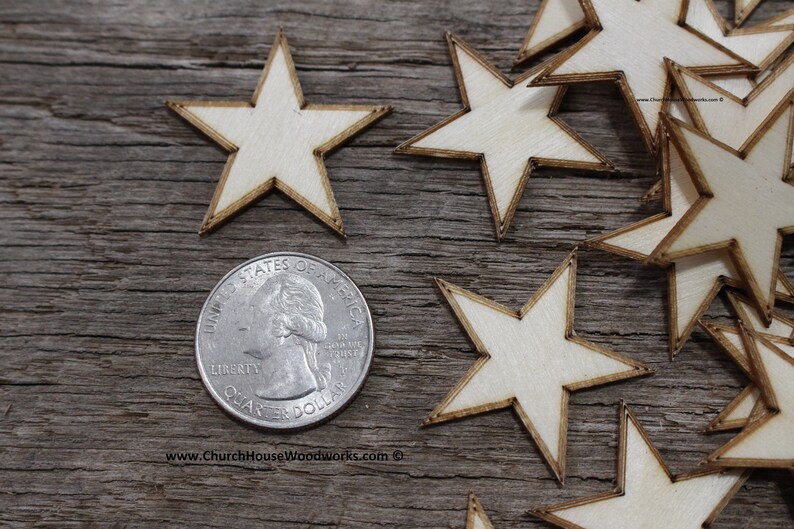 50 qty 1.25 inch Stars with BORDER Tiny Laser Cut Mini Wood Stars 1-1/4 Rustic Decor Wooden Stars DIY Craft Supplies 32mm Wood Flag Bild 3