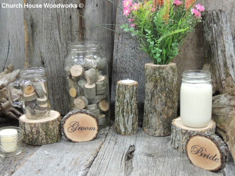 10 qty Tall Rustic Candle Holders, Tree Branch Candle Holders, Rustic Wedding Centerpieces, Wood Candle Centerpieces image 4