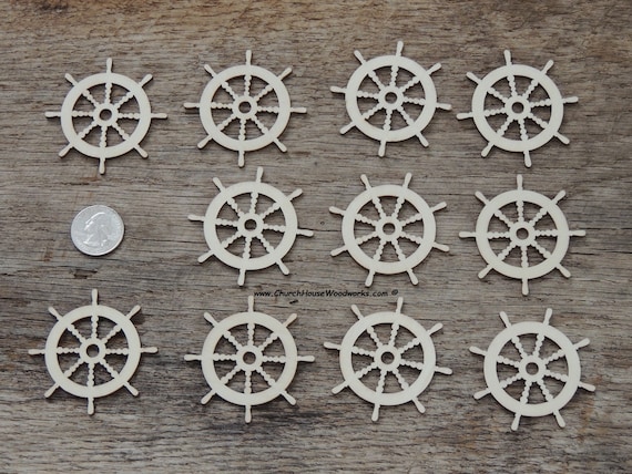 25 pcs 2.25" Ship Wheel Wood Cutouts – Unfinished Birch Blanks – DIY Craft Supply for Nautical Projects, Sewing, Scrapbooking