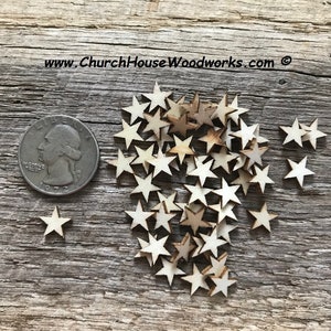 50 pcs 3/8&quot; Tiny Star Wood Cutouts – Unfinished Birch Veneer Blanks – DIY Craft Supply for Wood Flags, Scrapbooks, Painting Projects 0.375&quot;