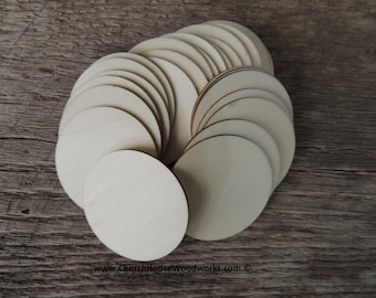 25 - 2.5 inch wooden craft circles, DIY craft supplies two and half inch wood circles, wood coins, 2-1/2" inch wood disc, rounds,  NO HOLES