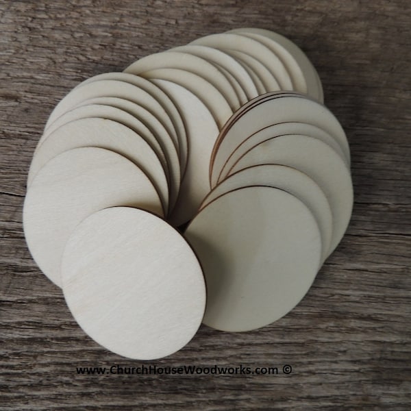 25 - 2.5 inch wooden craft circles, DIY craft supplies two and half inch wood circles, wood coins, 2-1/2" inch wood disc, rounds,  NO HOLES